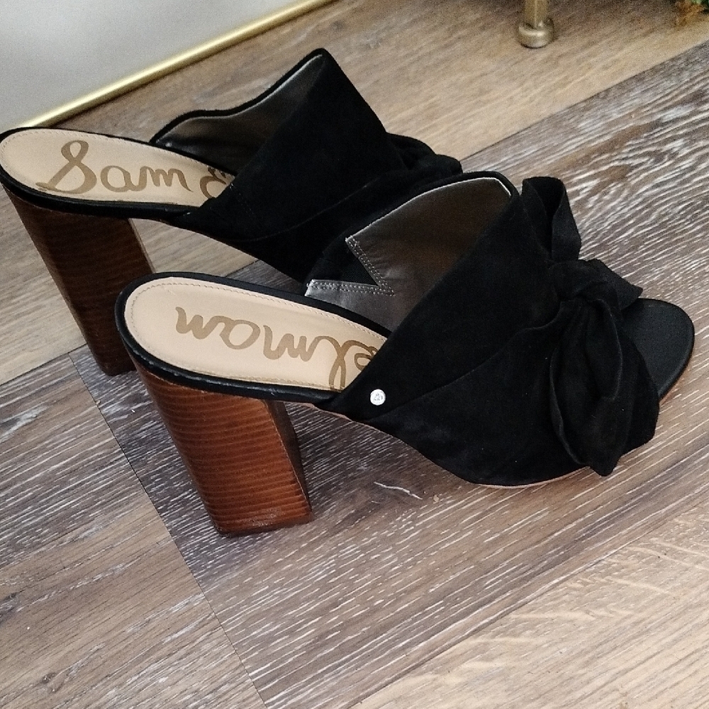 Sam Edelman Black Mules Bow Block Heel - Picture 5 of 9